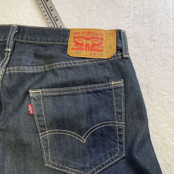 Levi's 501 Button Fly Denim Blue Jeans Tag 36x32 - Picture 3 of 14